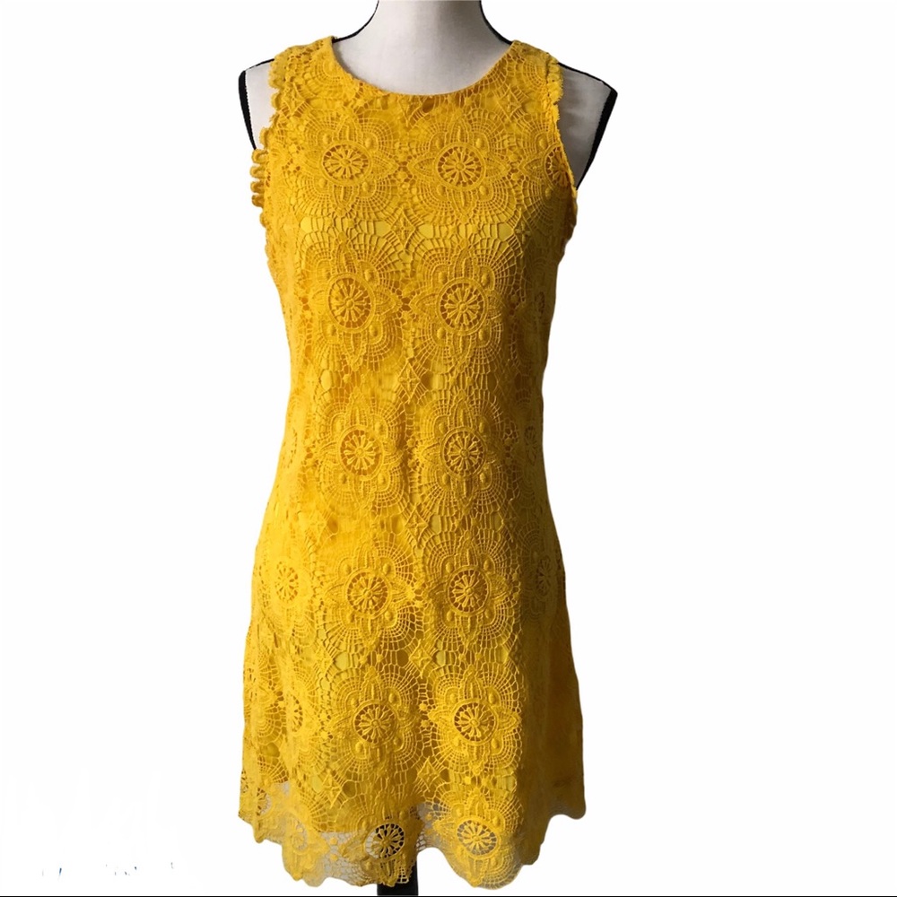Ali Ro yellow crochet overlay sleeveless dress